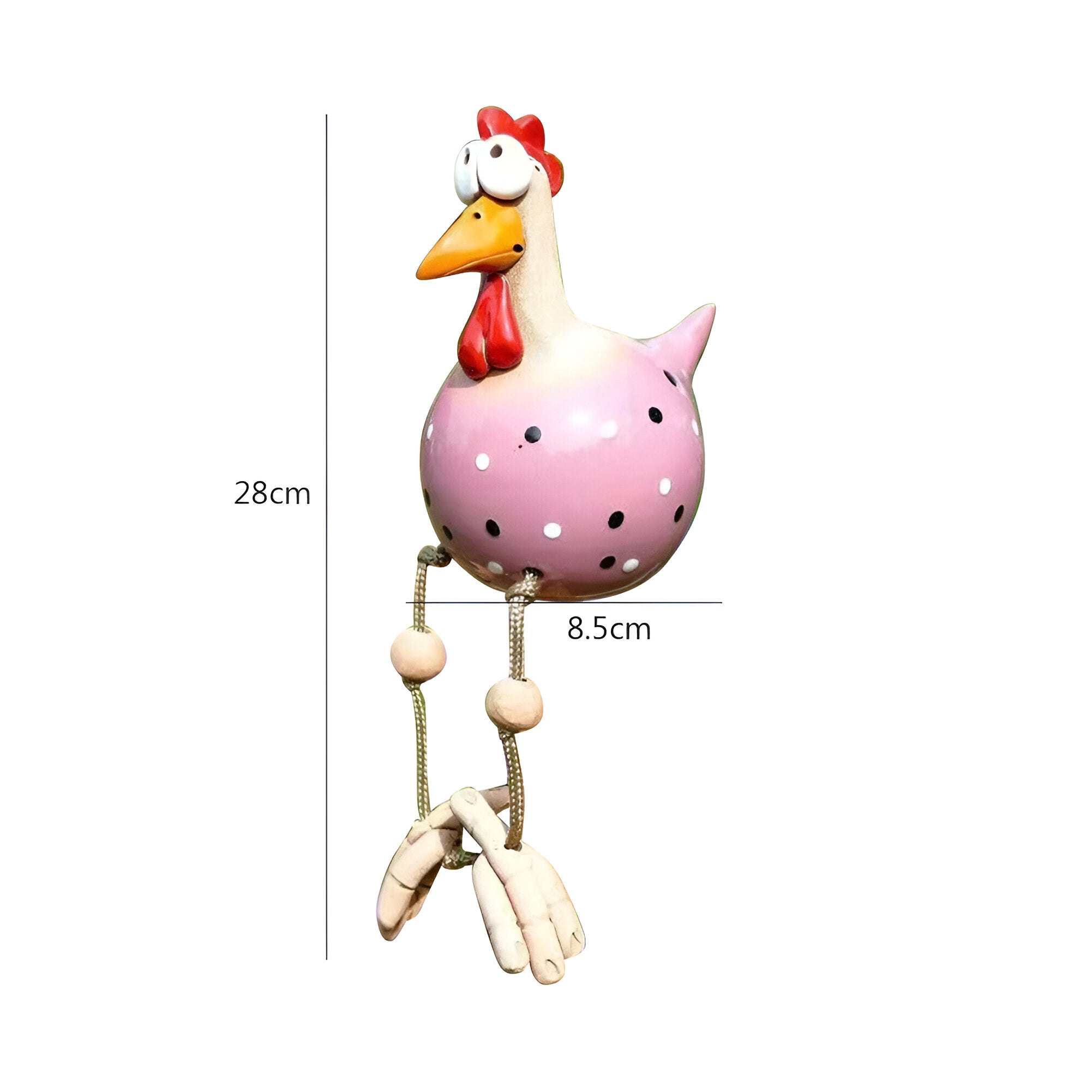 Garden Figurine of Rooster with Dangling Legs in Resin
