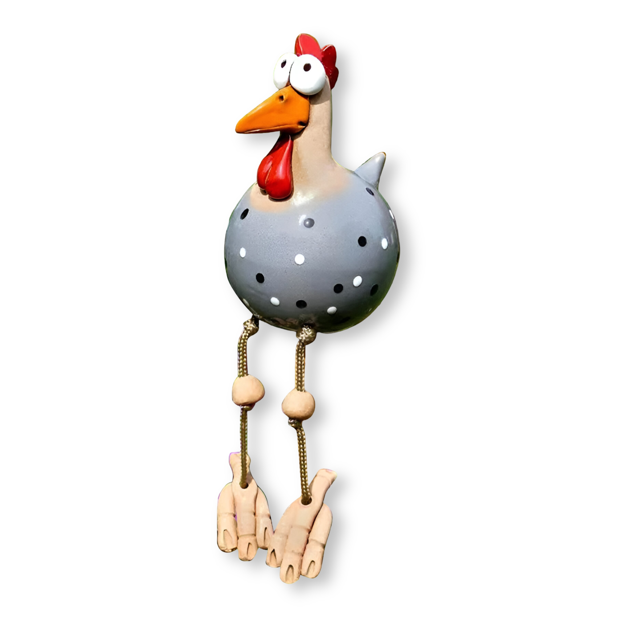 Garden Figurine of Rooster with Dangling Legs in Resin
