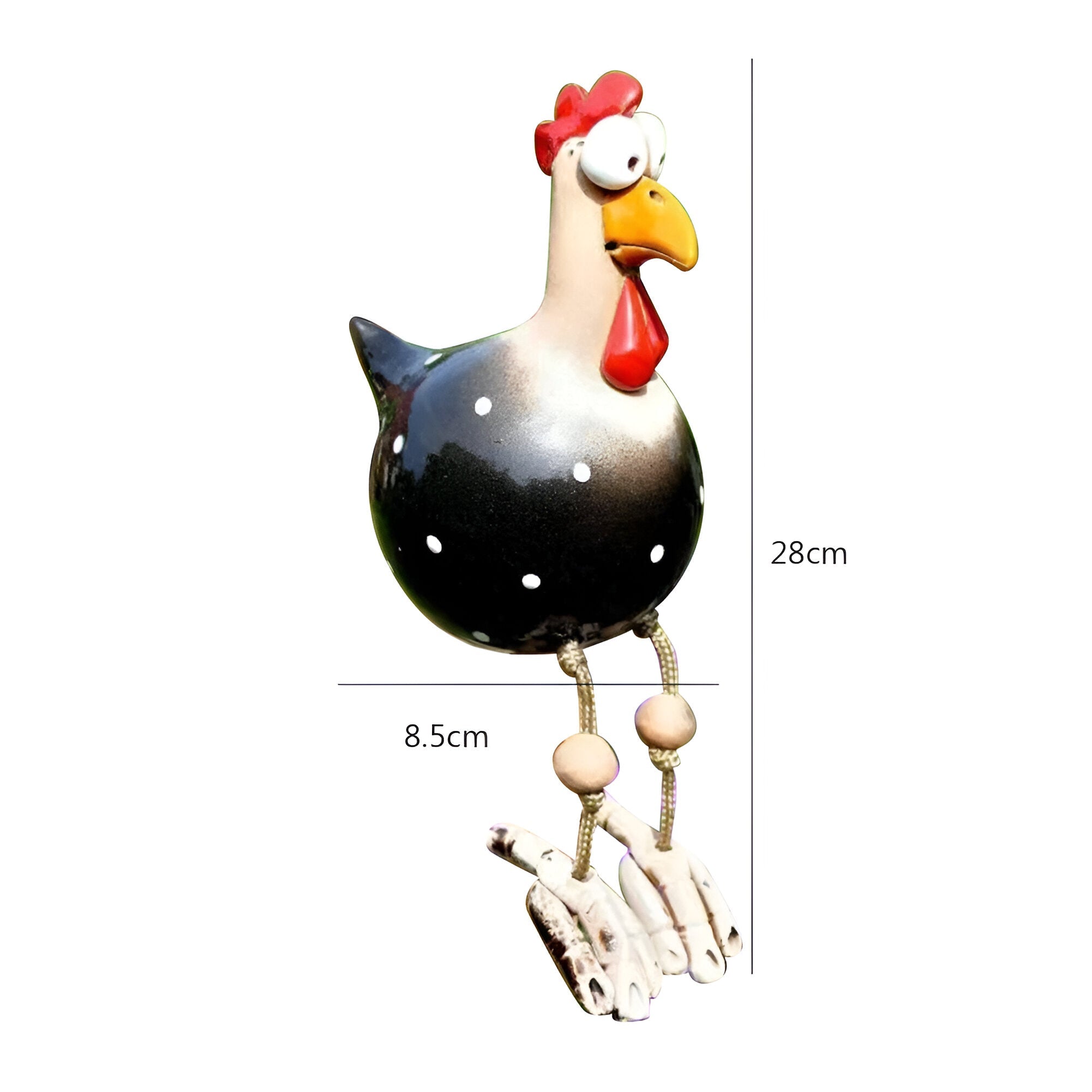 Garden Figurine of Rooster with Dangling Legs in Resin