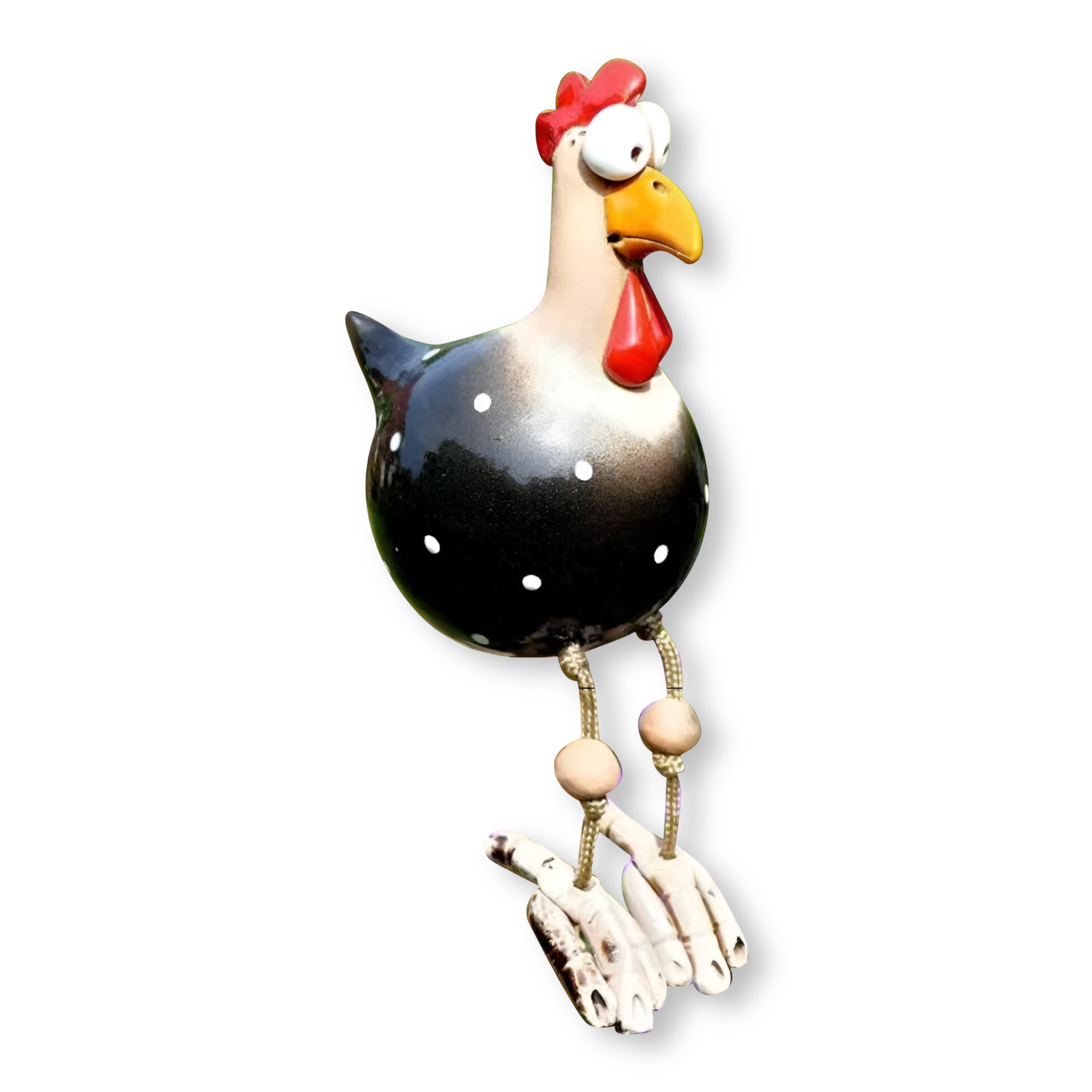 Garden Figurine of Rooster with Dangling Legs in Resin