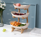 Wooden Stand with Multi-Tiered Fruit Bowl and Trays