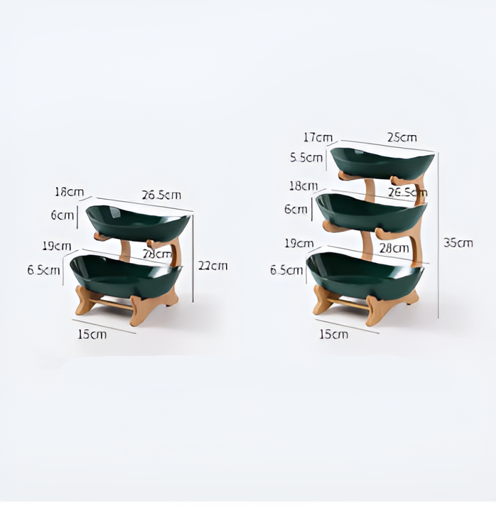 Wooden Stand with Multi-Tiered Fruit Bowl and Trays