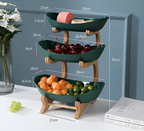 Wooden Stand with Multi-Tiered Fruit Bowl and Trays