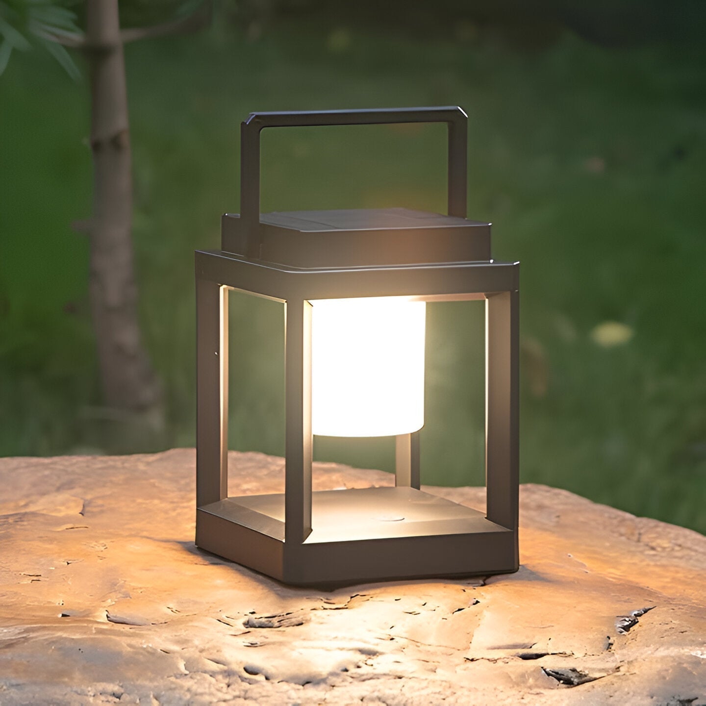 Square Frame Black Outdoor Lantern Light with Handle