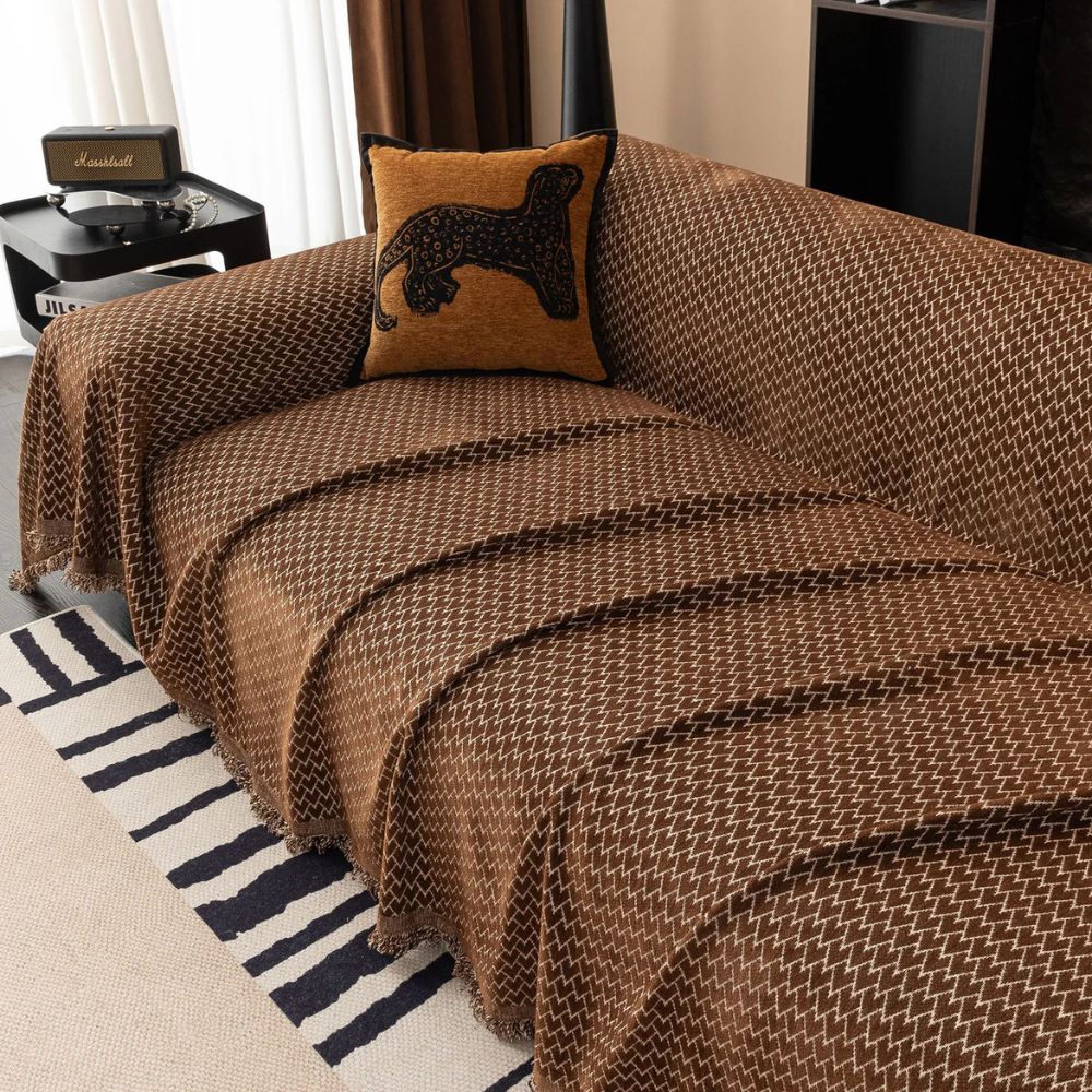 Chenille Sofa Cover with Zigzag Pattern