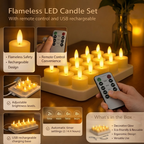 Flameless LED Candle Set with Remote Control and USB Rechargeable Timer