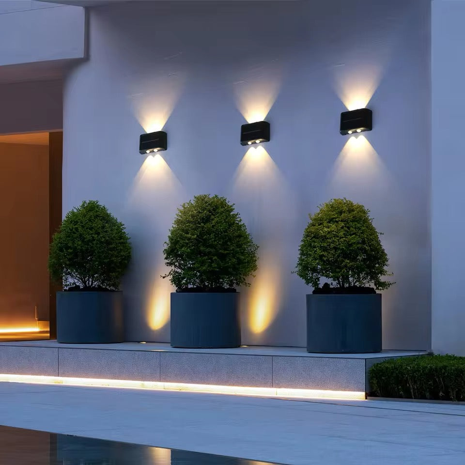 Outdoor Wall Light with Rectangular Solar LED Panel and Up-Down Beams