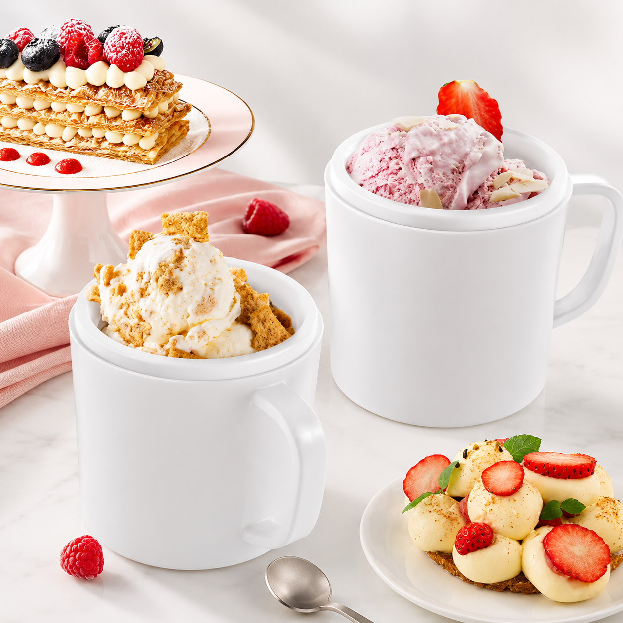 Countertop Frozen Dessert Machine with Dual Bowls for Ice Cream