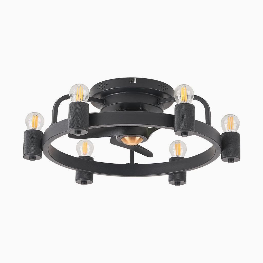 Ceiling Light Fan in Black with Round Frame and Six Socket Holders