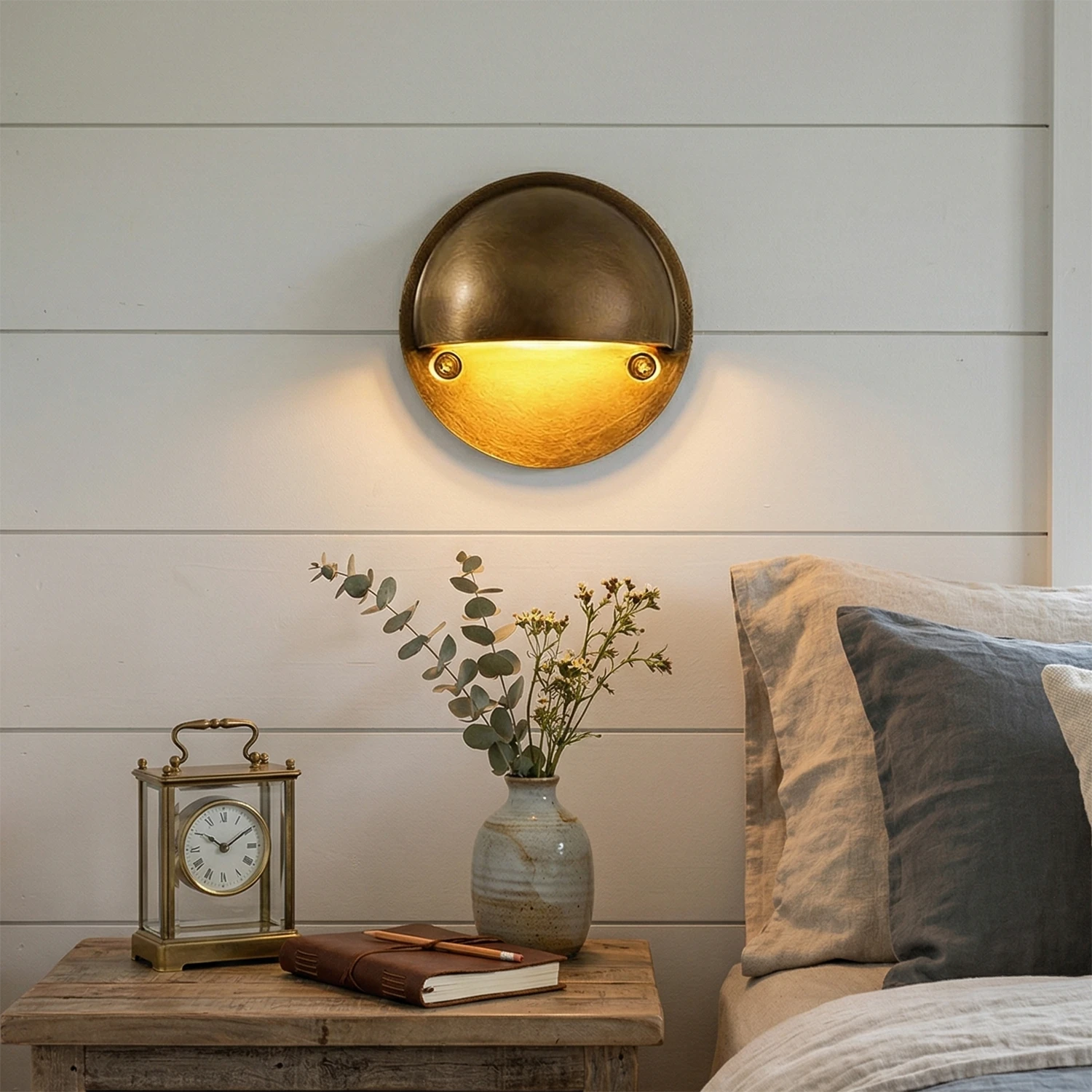 Modern LED Wall Light - Industrial Arc Sconce with Brushed Brass Finish