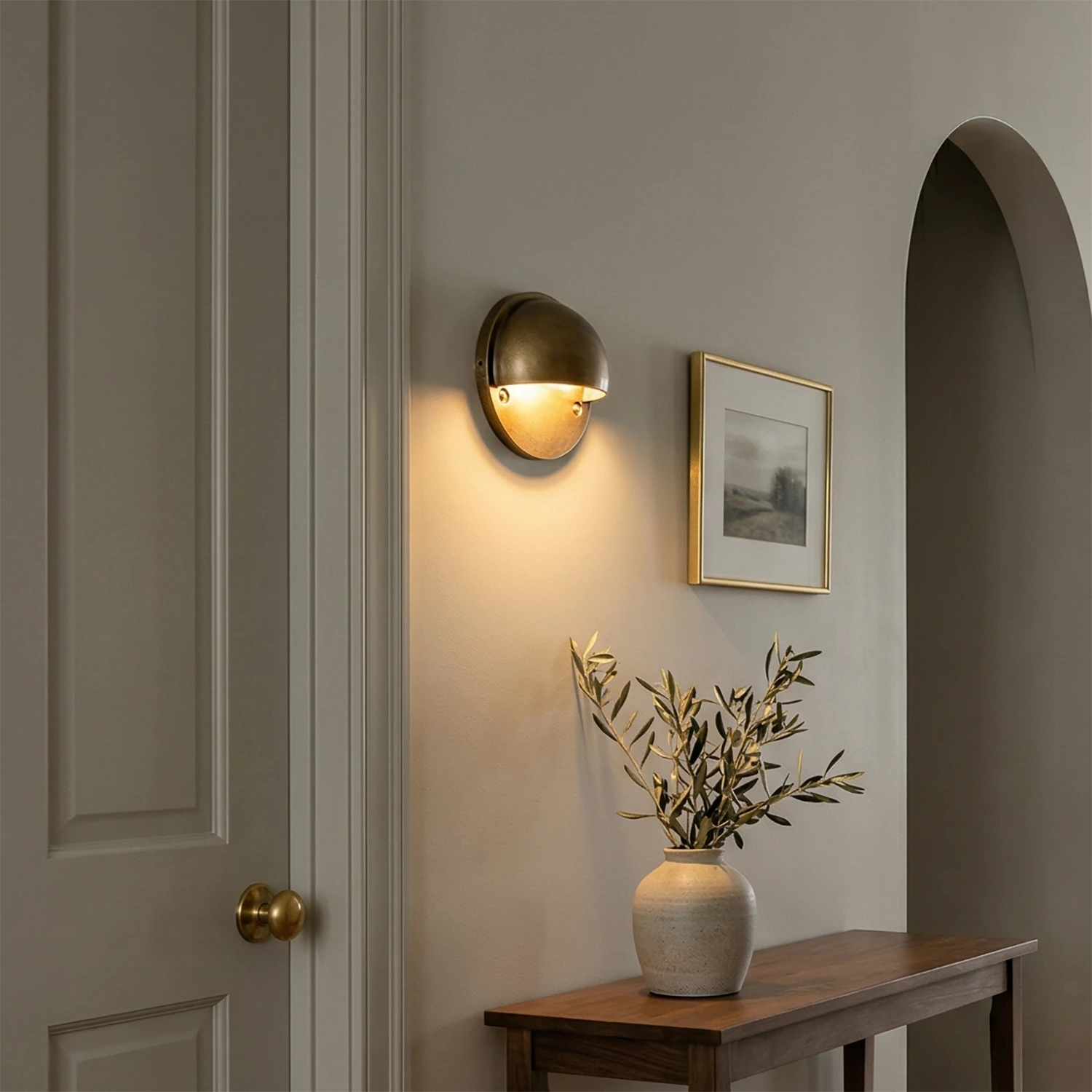 Modern LED Wall Light - Industrial Arc Sconce with Brushed Brass Finish
