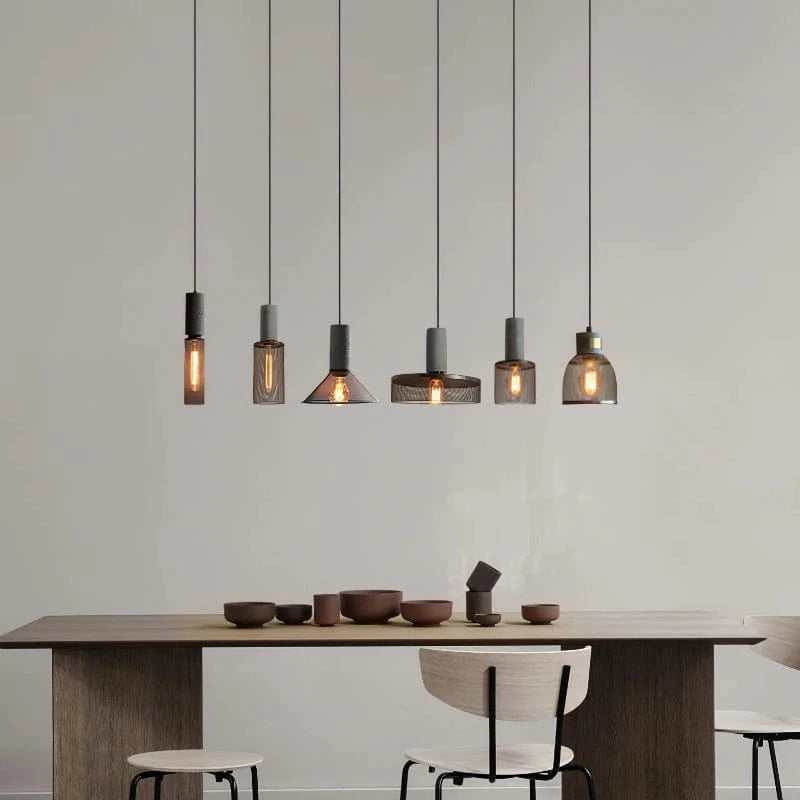 Adjustable Height Pendant Light – Concrete and Metal Design for Kitchen and Dining Areas