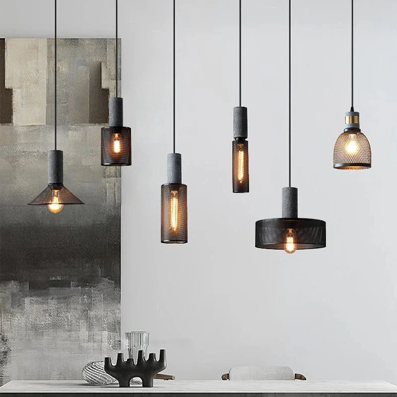 Adjustable Height Pendant Light – Concrete and Metal Design for Kitchen and Dining Areas