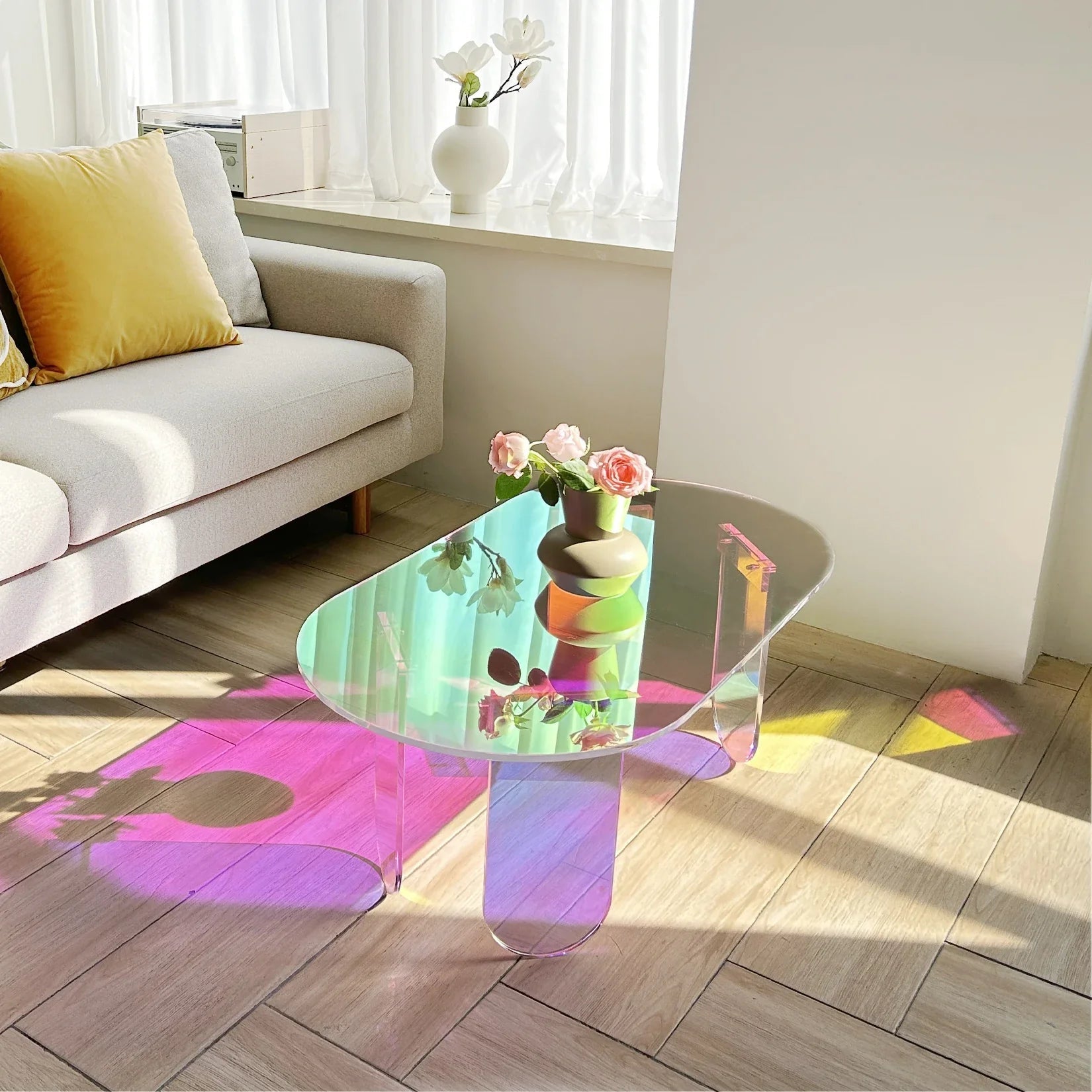 Colorful Iridescent Acrylic Side Table for Contemporary Spaces