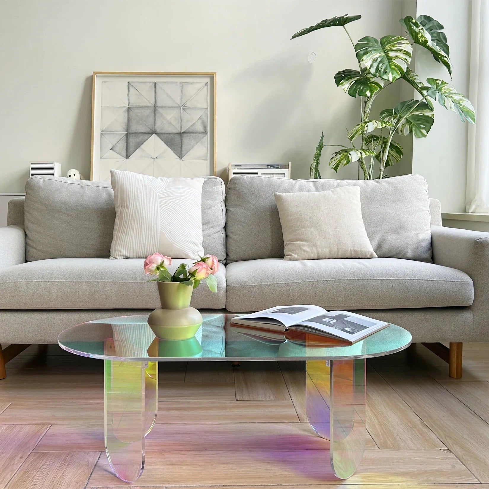 Colorful Iridescent Acrylic Side Table for Contemporary Spaces