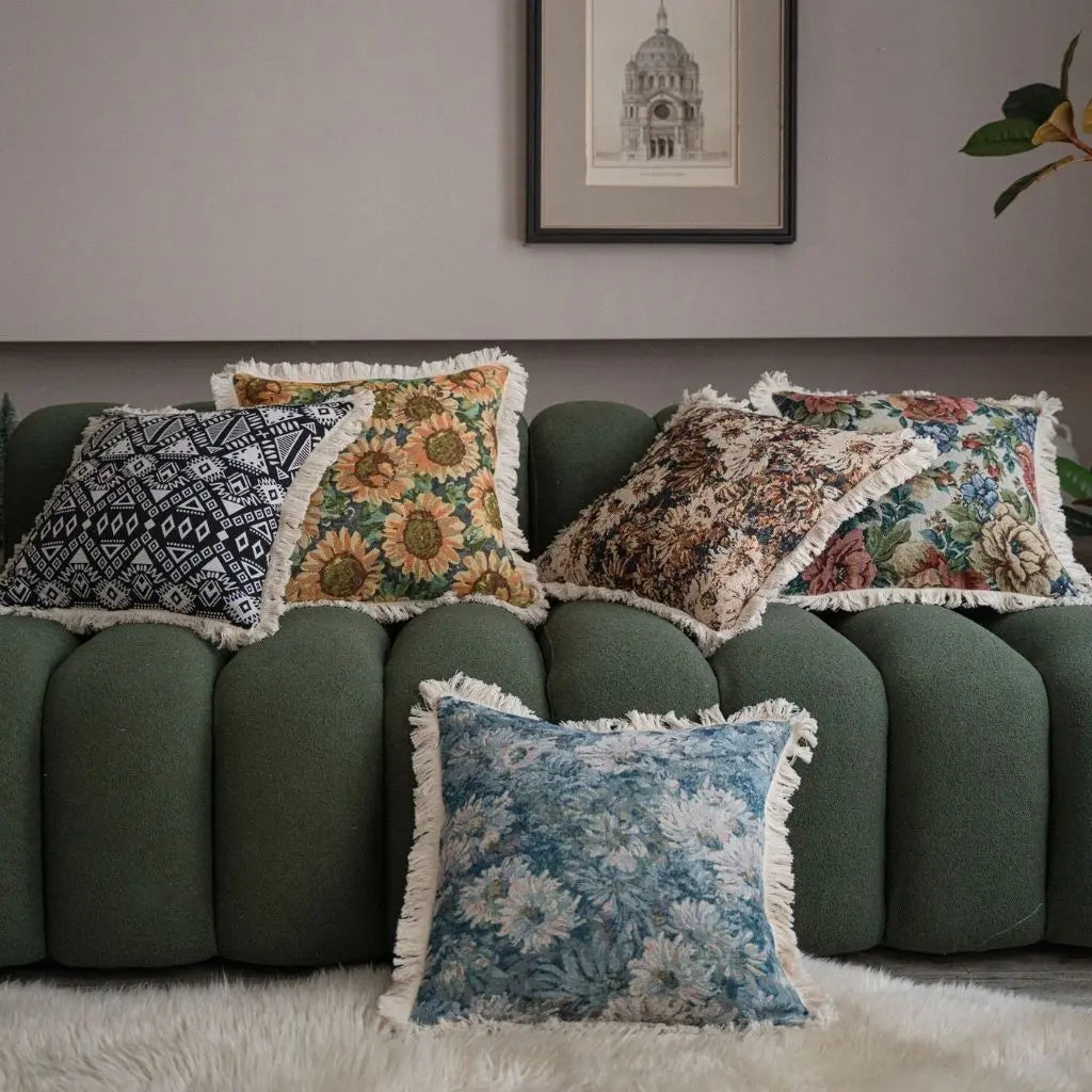 Geometric Textured Pillowcase with Tassels