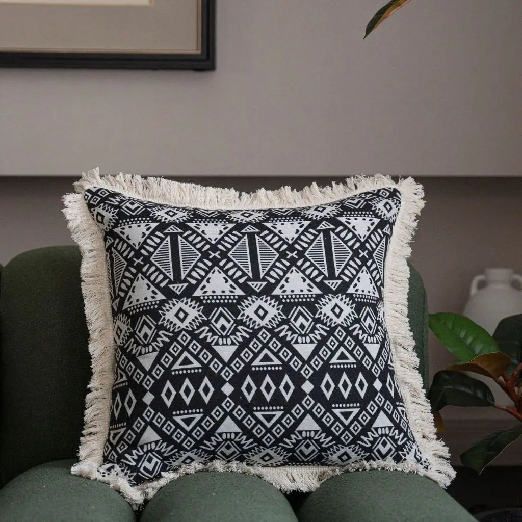Geometric Textured Pillowcase with Tassels