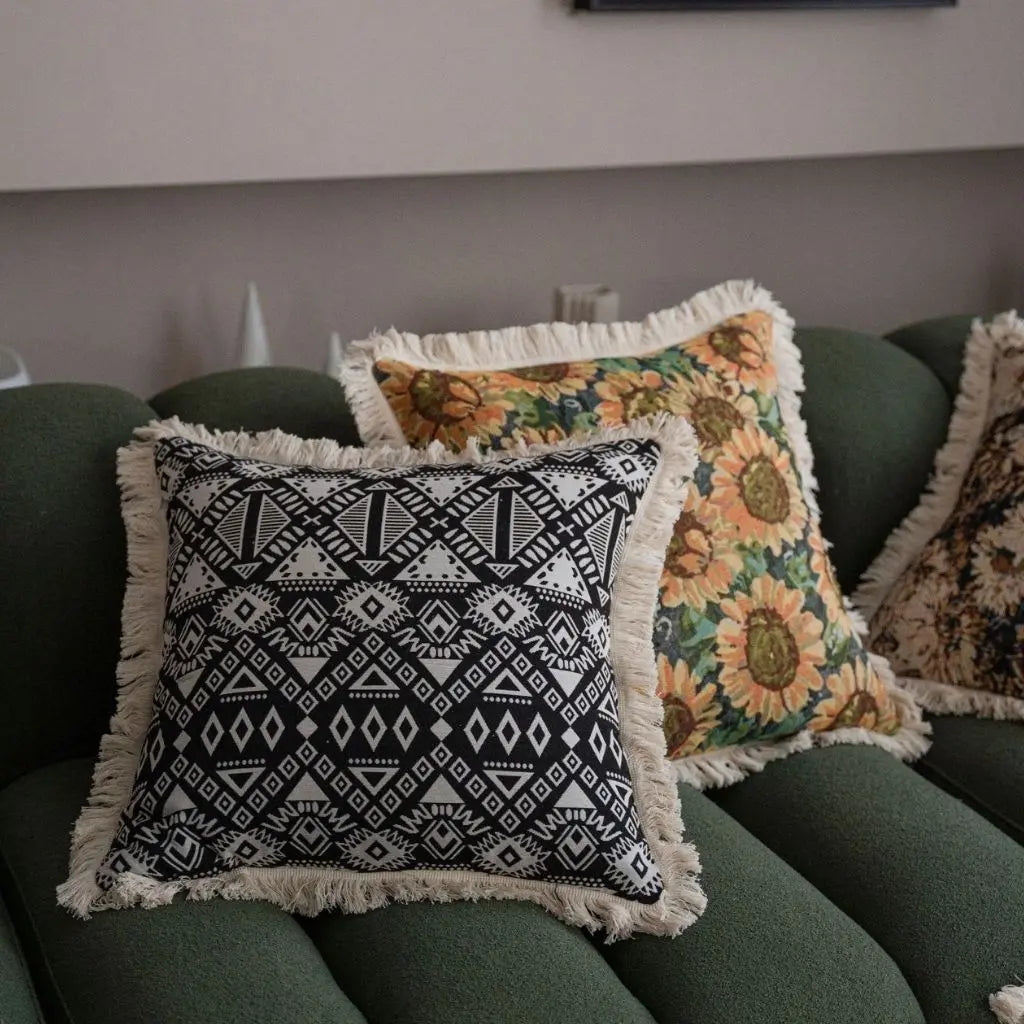 Geometric Textured Pillowcase with Tassels