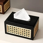 Tissue Box Cover in Rattan and Wood - Minimalist Japandi Style