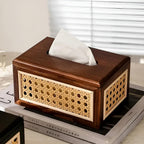 Tissue Box Cover in Rattan and Wood - Minimalist Japandi Style