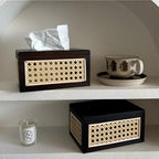 Tissue Box Cover in Rattan and Wood - Minimalist Japandi Style