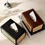 Tissue Box Cover in Rattan and Wood - Minimalist Japandi Style