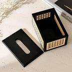 Tissue Box Cover in Rattan and Wood - Minimalist Japandi Style
