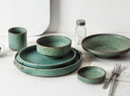 Vintage Glazed Porcelain Dinnerware Set – Unique Shaped Jade Stoneware