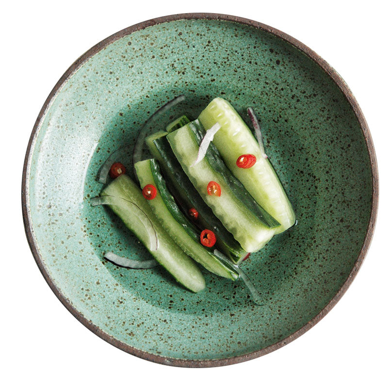 Vintage Glazed Porcelain Dinnerware Set – Unique Shaped Jade Stoneware