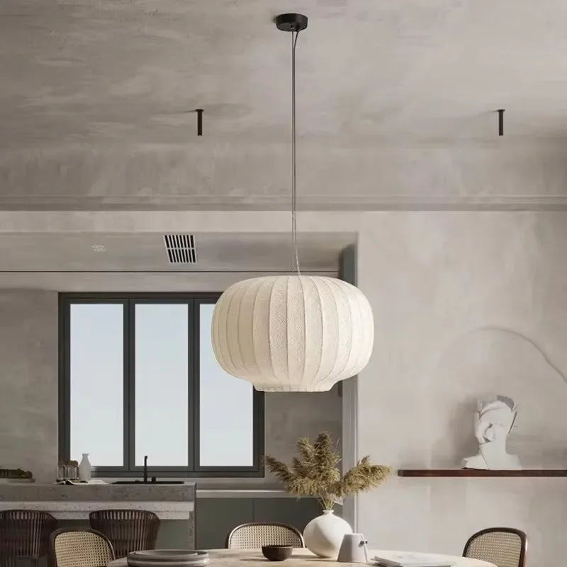 Silk Pendant Light for Modern Home Decor – Japandi Style Staircase Lamp