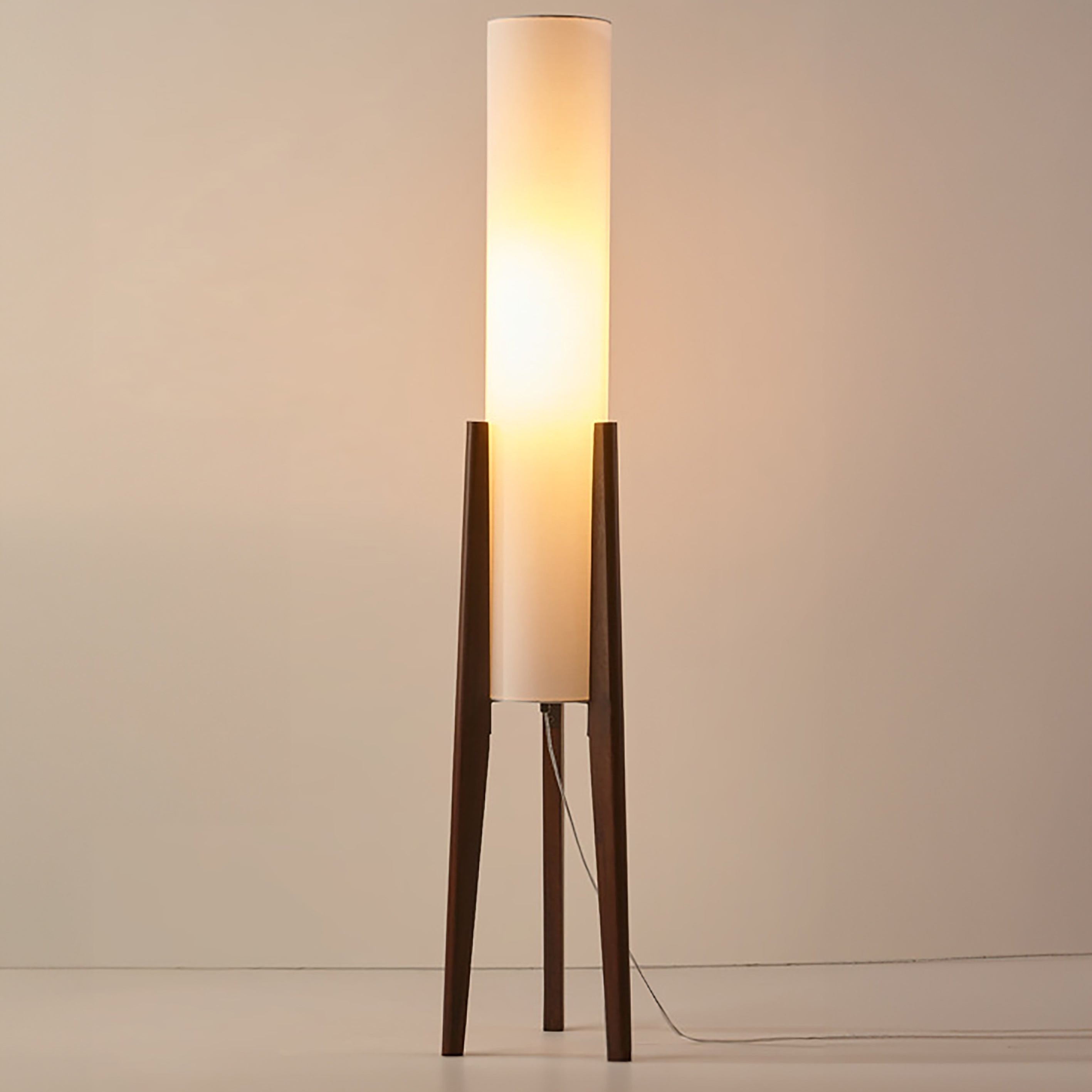 LED Solid Wood Floor Lamp in Walnut and Brass – Japandi Style