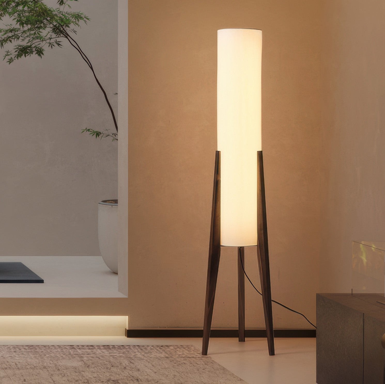 LED Solid Wood Floor Lamp in Walnut and Brass – Japandi Style