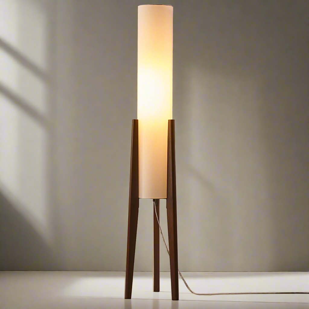 LED Solid Wood Floor Lamp in Walnut and Brass – Japandi Style