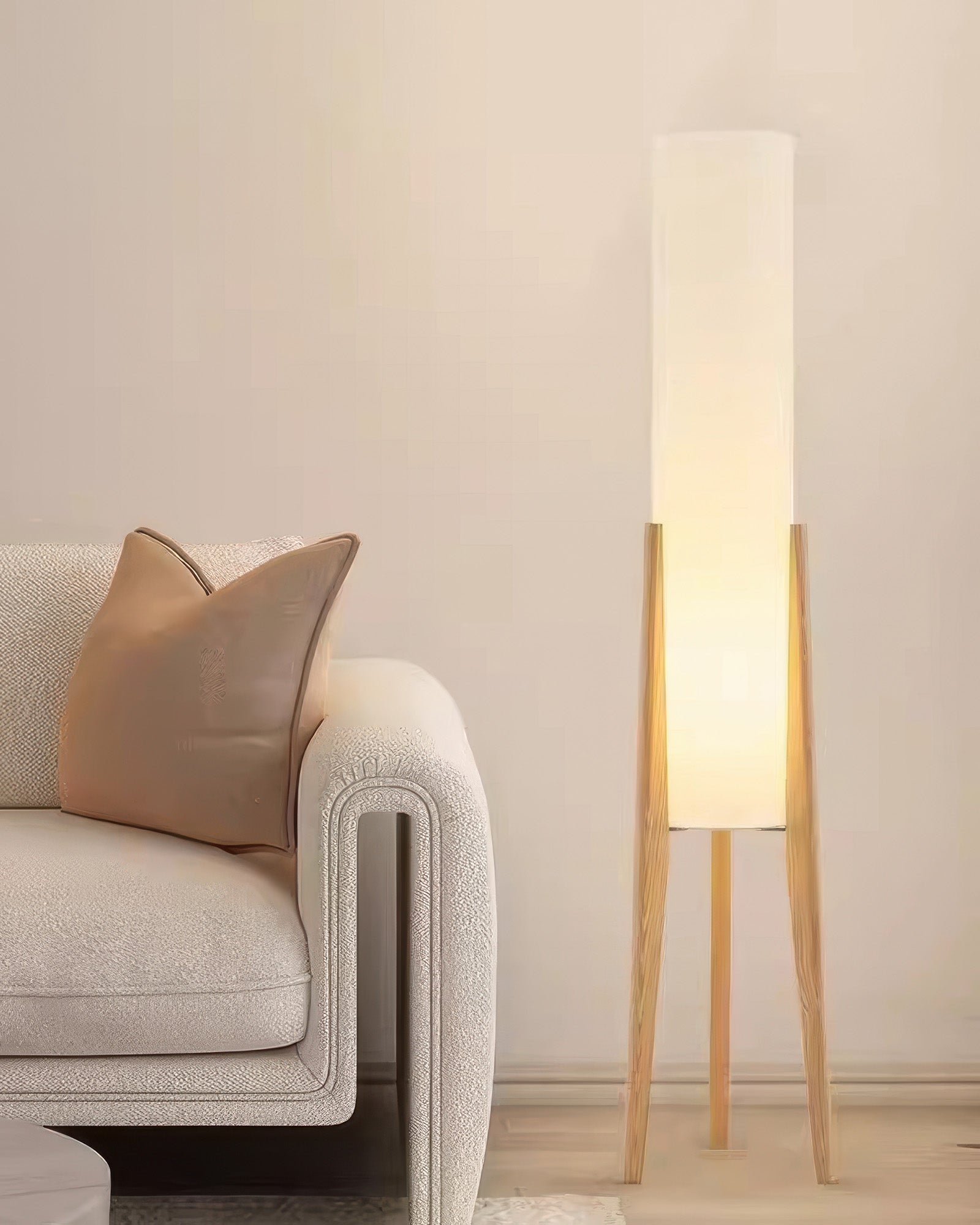 LED Solid Wood Floor Lamp in Walnut and Brass – Japandi Style