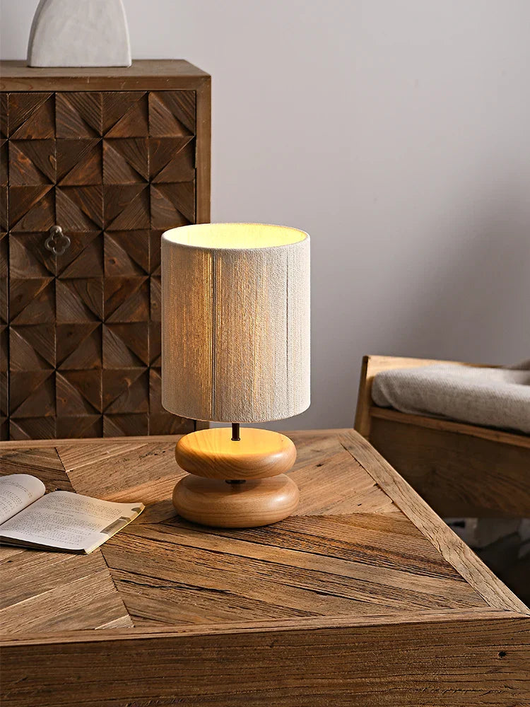 Handcrafted Table Lamp with Rope Shade and Walnut Base – Ideal for Bedside or Desk, Cozy Lighting for Living Room