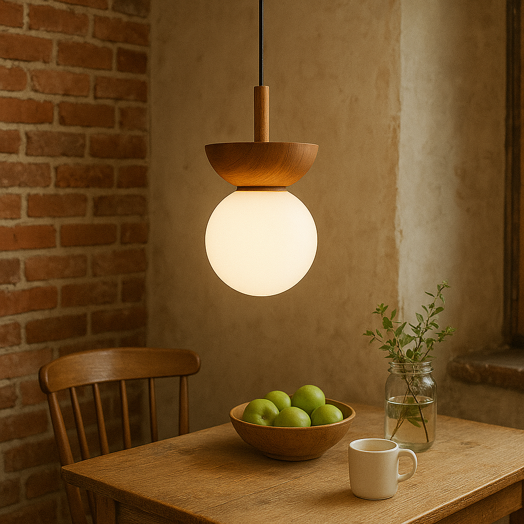Wooden Globe Pendant Light in Japandi Style