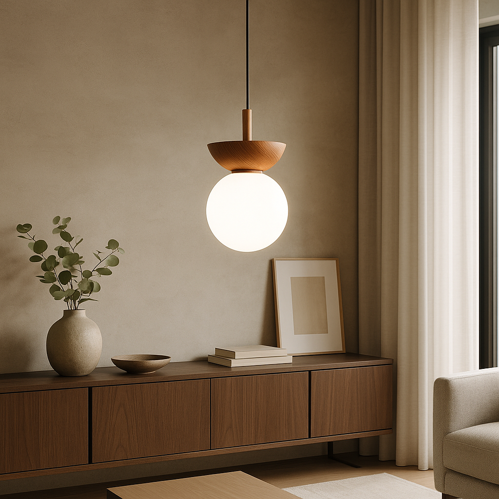 Wooden Globe Pendant Light in Japandi Style