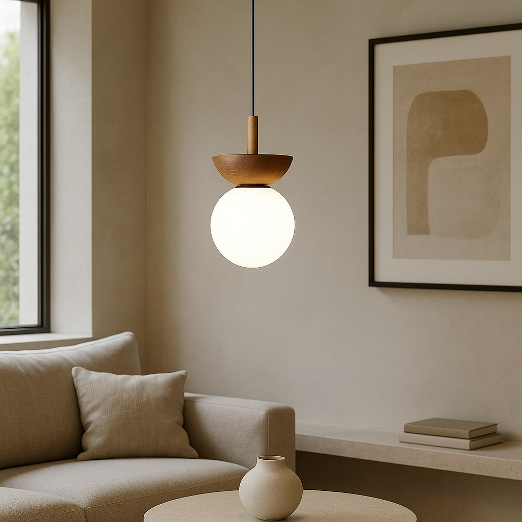 Wooden Globe Pendant Light in Japandi Style