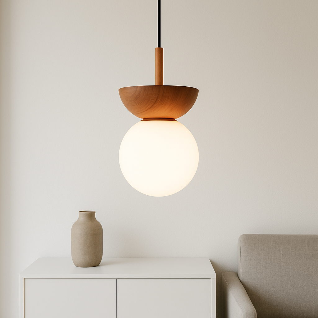 Wooden Globe Pendant Light in Japandi Style