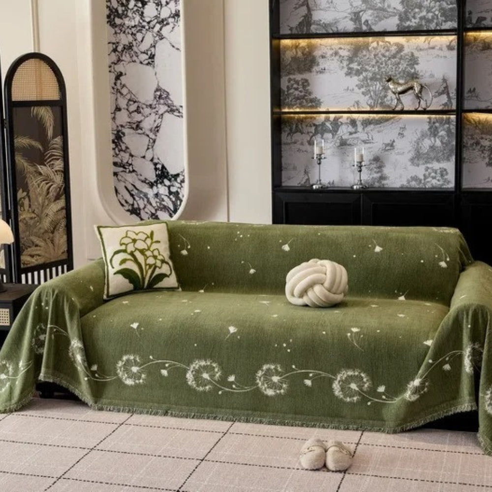 Soft Microfiber Sofa Cover with Japandi Dandelion Design