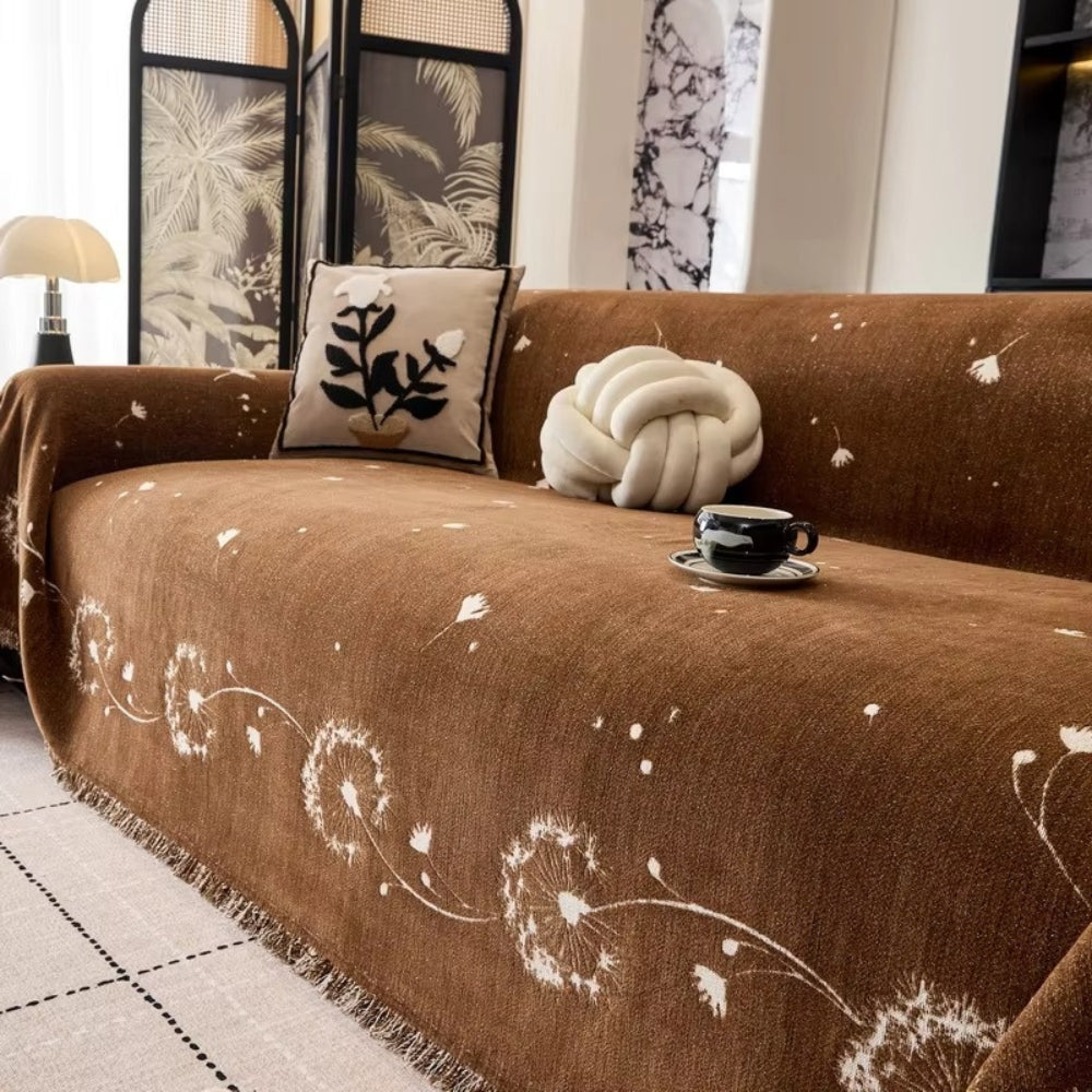 Soft Microfiber Sofa Cover with Japandi Dandelion Design