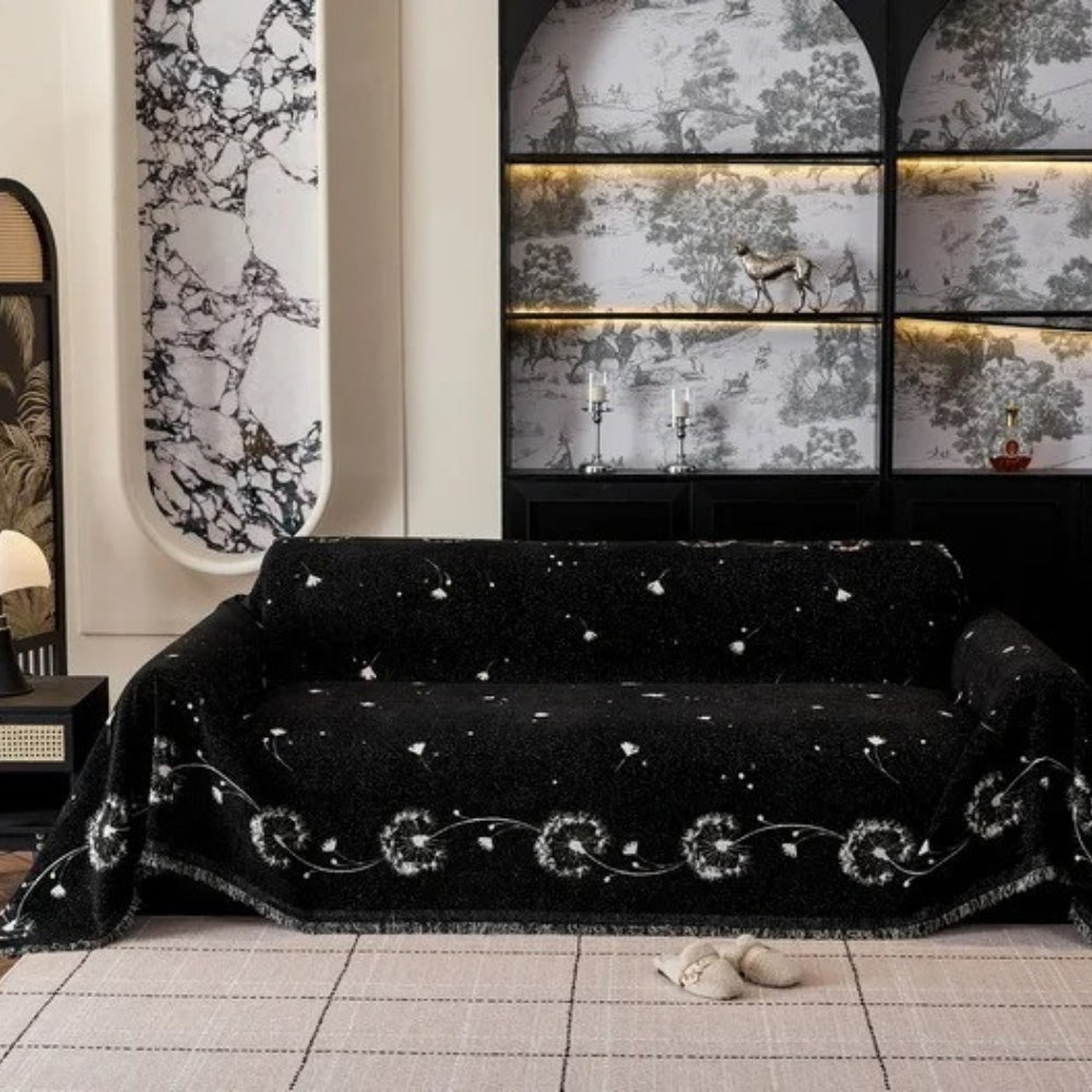 Soft Microfiber Sofa Cover with Japandi Dandelion Design