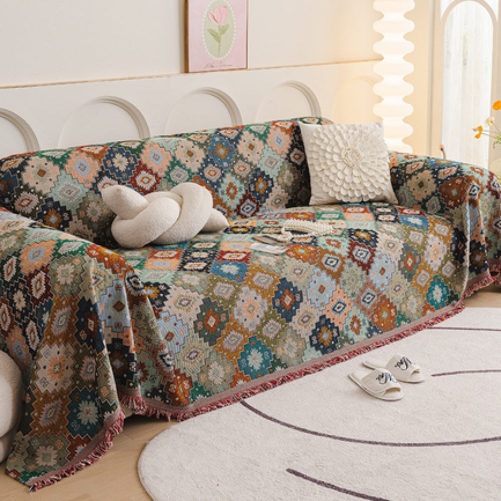 Bohemian Slipcover for Sofa - Durable Microfiber Mosaic Design