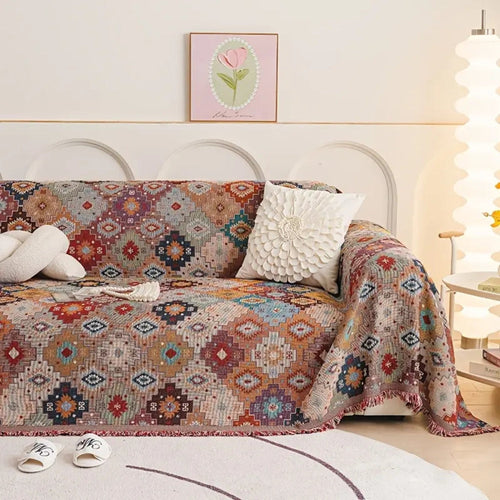 Bohemian Slipcover for Sofa - Durable Microfiber Mosaic Design