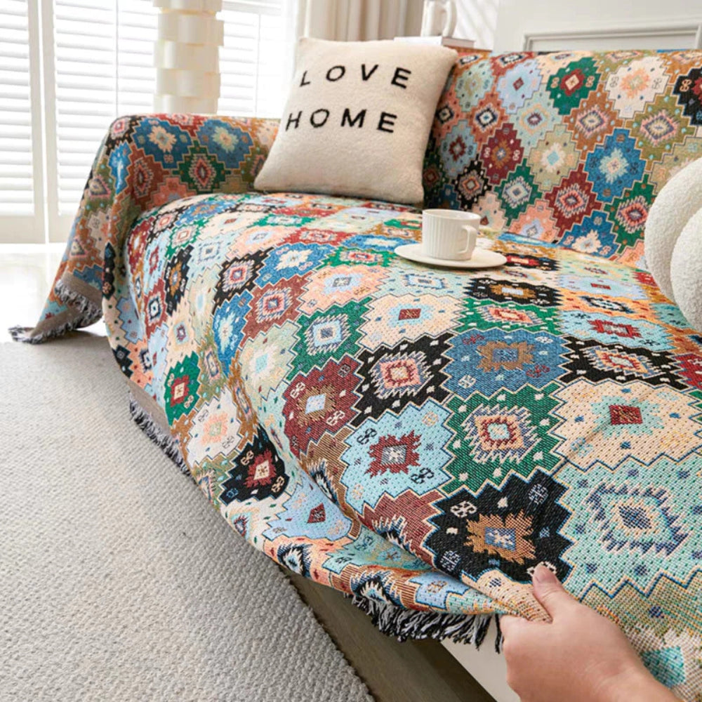 Bohemian Slipcover for Sofa - Durable Microfiber Mosaic Design