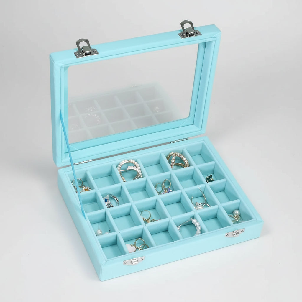 Velvet Jewelry Storage Box with Glass Lid - Mother's Day Gift Tray