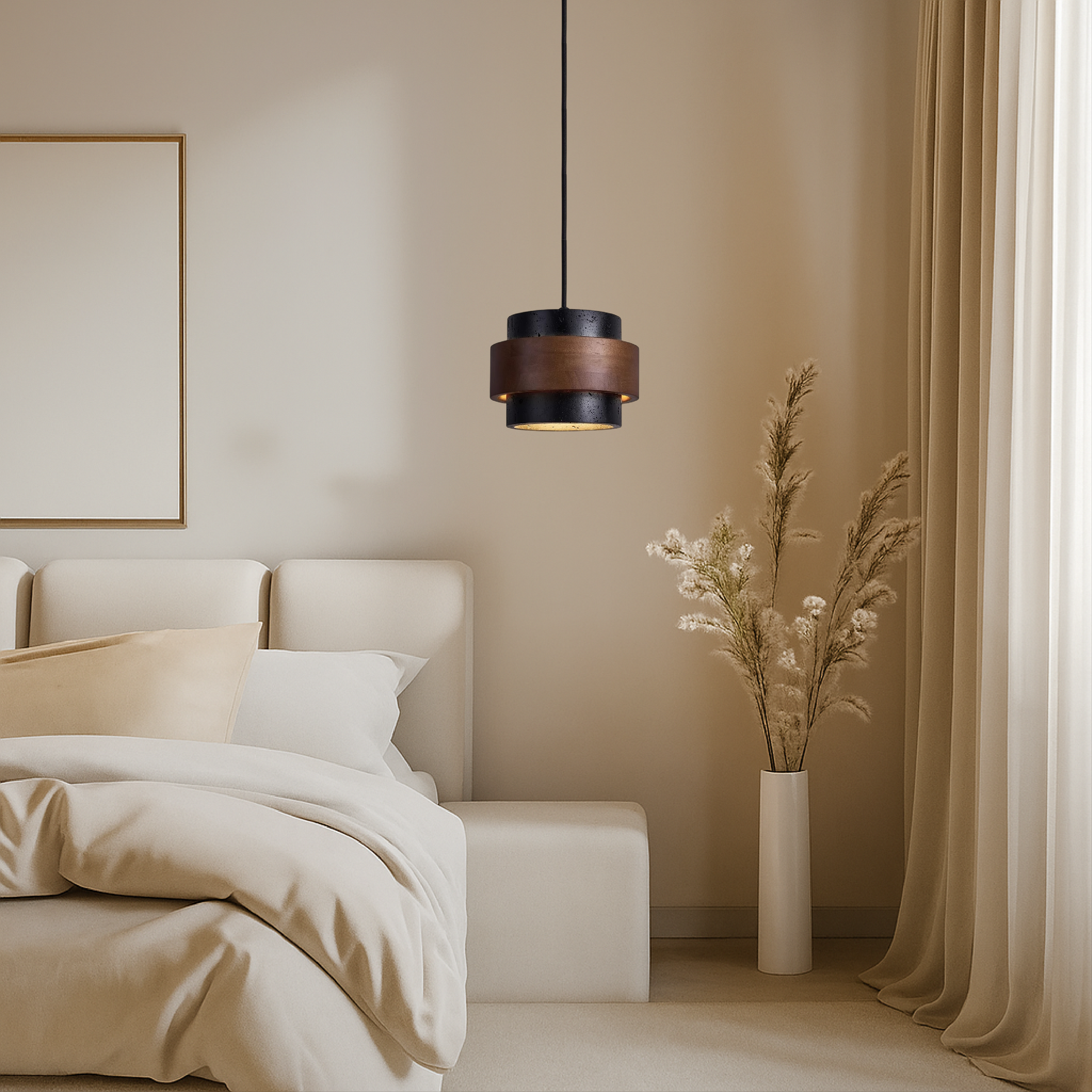 Pendant Light in Classic Black Stone Travertine Finish