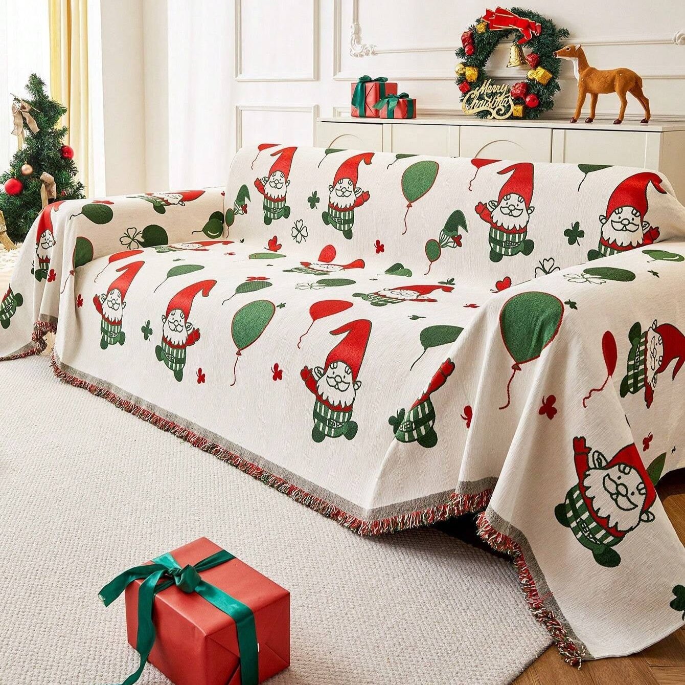 Festive Design Couch Cover with Thick Fabric for Gnome Theme
