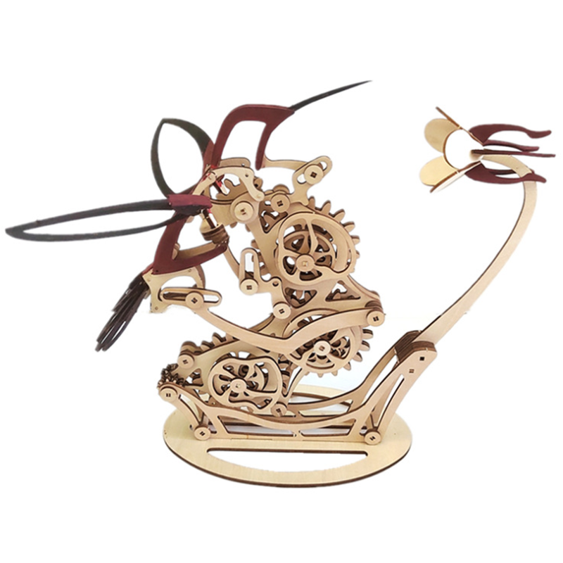 Handcrafted Wooden Hummingbird Sculpture – Dynamic Motion Art for Home