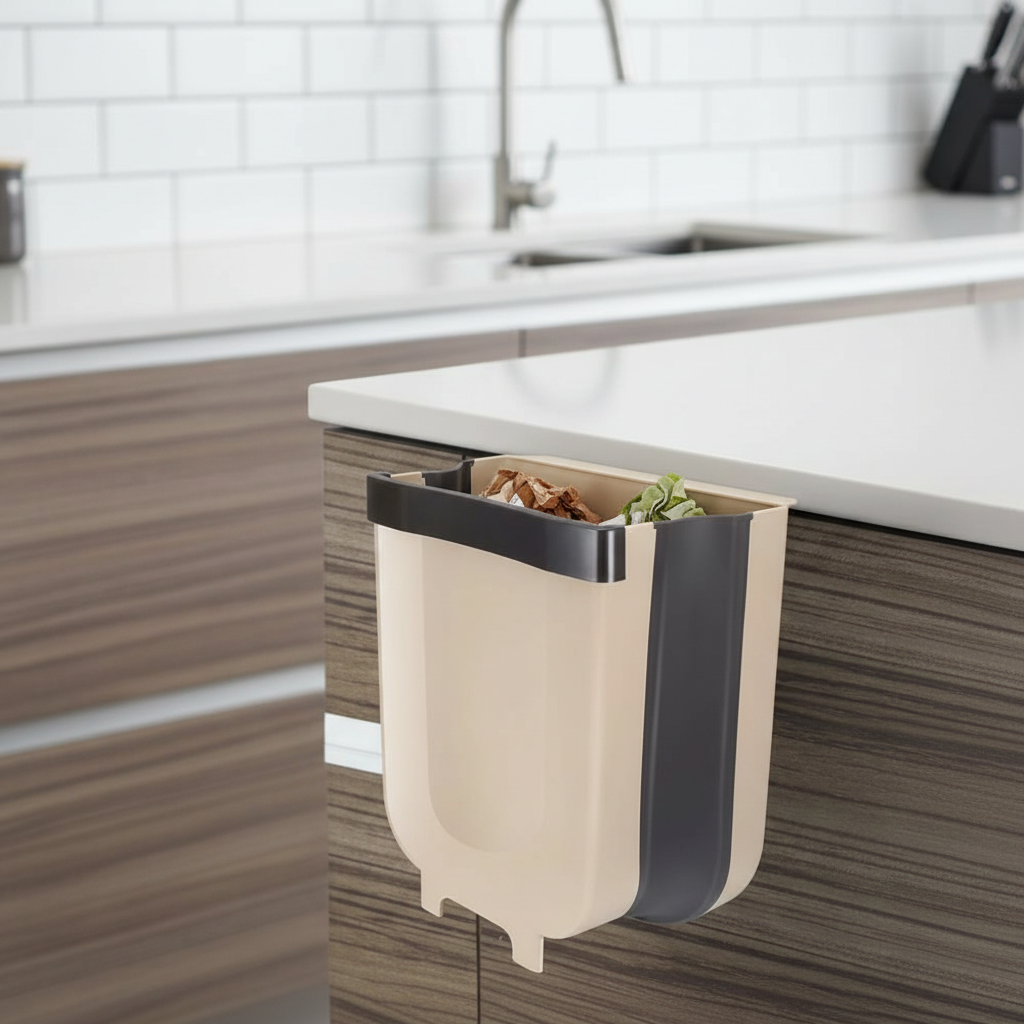 Foldable Plastic Bin for Cabinet - Hanging Kitchen Trash Container